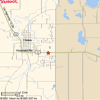 Regional map showing Delano and the State Bank of Delano location