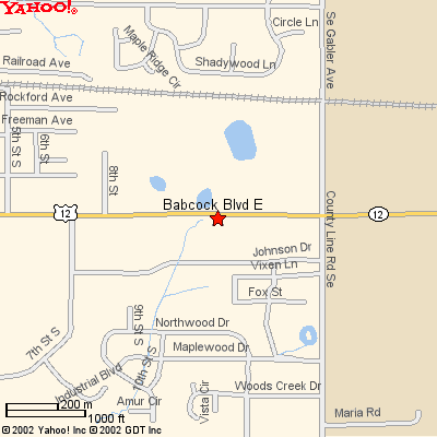 Street map showing State Bank of Delano on Babcock Boulevard East